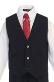 Boys' Black Pinstripe Suit with Vest, Red Tie and Red Pocket Square - Oasislync