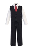 Boys' Black Pinstripe Suit with Vest, Red Tie and Red Pocket Square - Oasislync