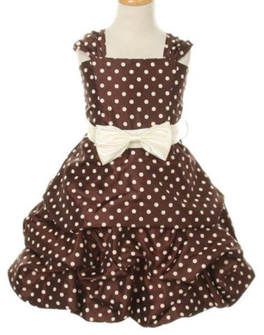 Girls' Chocolate Brown Party Dress with Polka Dots - Oasislync