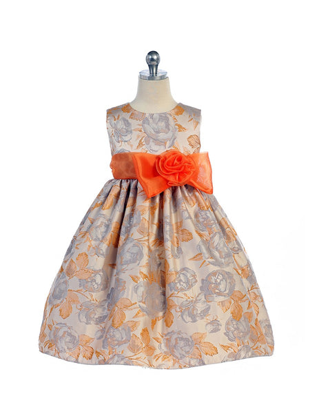 Crayon Kids Girls' Orange Ivory Flower Girl Party Dress with Bow - Oasislync