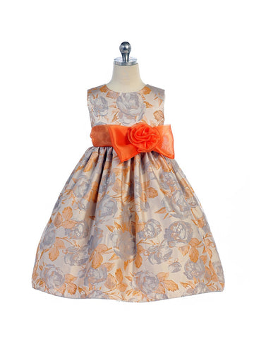 Crayon Kids Girls' Orange Ivory Flower Girl Party Dress with Bow - Oasislync