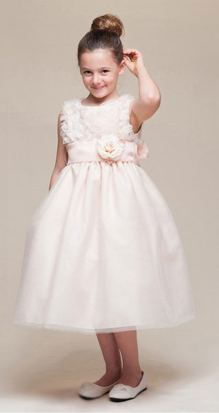 Crayon Kids Girls' Peach Floral Tulle Party Dress - Oasislync