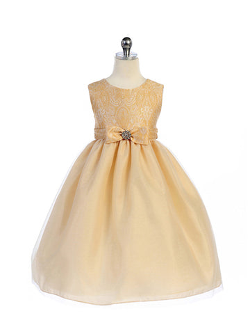 Crayon Kids Girls' Taupe Lace Textured Bodice Flower Girl Party Dress with Satin Bow - Oasislync