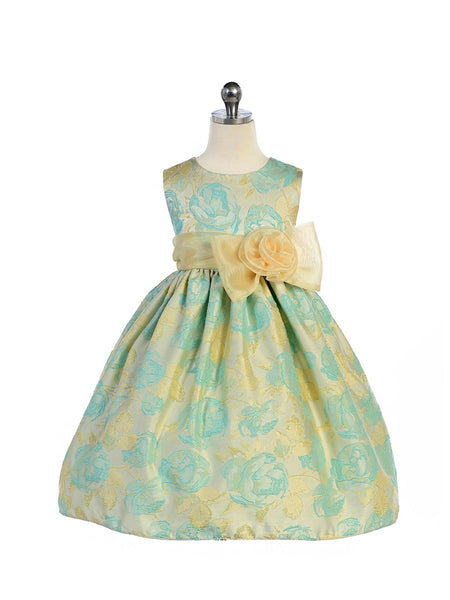 Crayon Kids Girls' Teal Ivory Flower Girl Party Dress with Bow - Oasislync