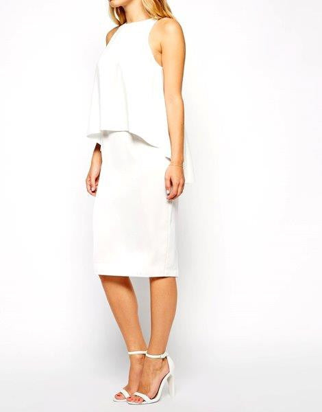 Ladies' Ivory Chiffon Overlay Midi Dress - Oasislync