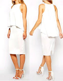 Ladies' Ivory Chiffon Overlay Midi Dress - Oasislync