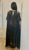 Elegant Sequin Fitted Cape Dress in Gold