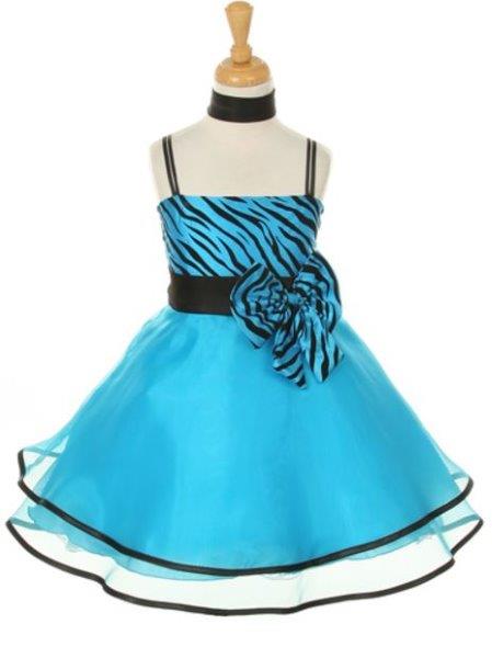 Girls' Turquoise Blue Party Taffeta Dress with Scarf - Oasislync