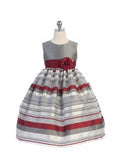 Girls' Grey Burgundy Flower Girl Party Dress - Oasislync