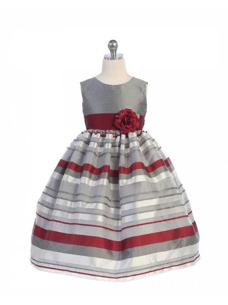 Girls' Grey Burgundy Flower Girl Party Dress - Oasislync