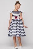 Classic Navy blue and White Strip Ribbon Party Dress - Oasislync