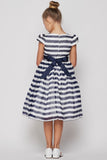 Classic Navy blue and White Strip Ribbon Party Dress - Oasislync