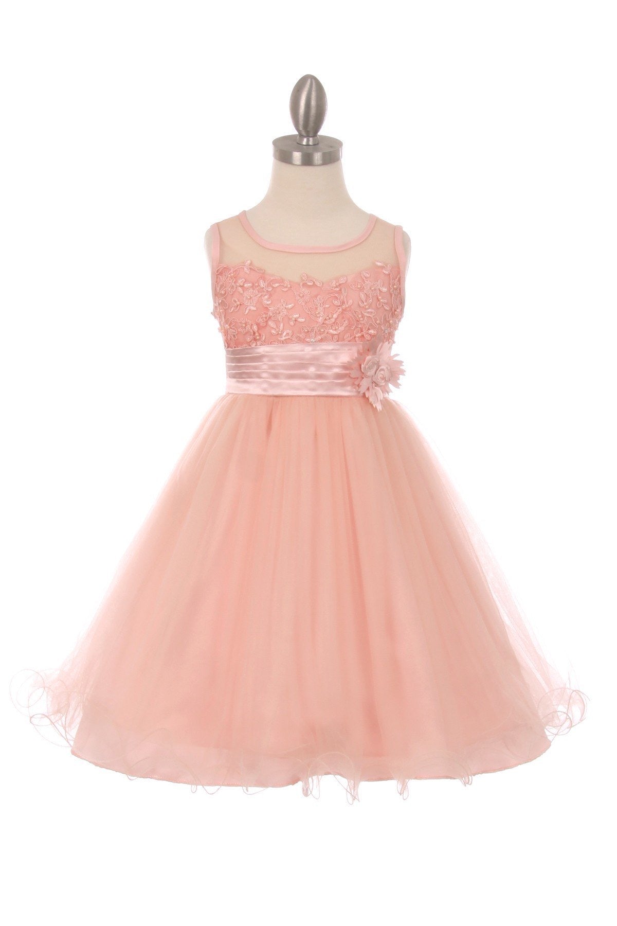 Elegant Pearl Coiled Mesh Girls Party Dress - Oasislync