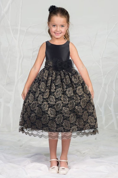 Girl's satin Bodice and Laces overlay Skirt in Champagne Black - Oasislync