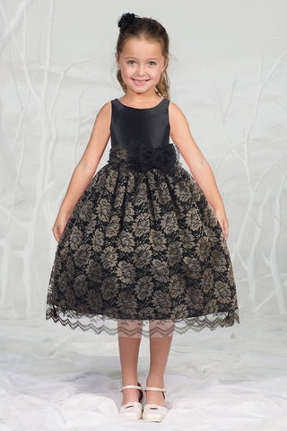 Girl's satin Bodice and Laces overlay Skirt in Champagne Black - Oasislync