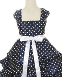 Girls' Navy Blue Party Dress with Polka Dots - Oasislync