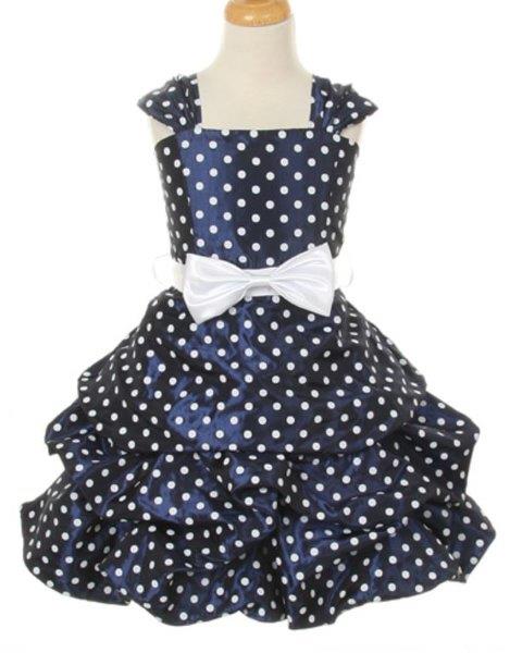 Girls' Navy Blue Party Dress with Polka Dots - Oasislync