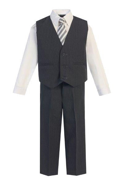 Boys' 5-Piece Grey Pinstripe Formal Suit - Oasislync