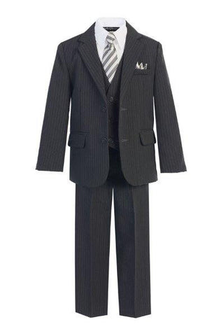 Boys' 5-Piece Grey Pinstripe Formal Suit - Oasislync