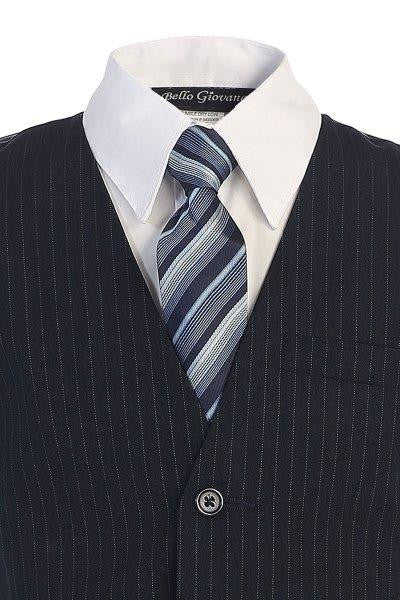 Boys' 5-Piece Navy Blue Pinstripe Formal Suit - Oasislync