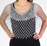 Silver Beaded Crochet Evening Poncho - Oasislync