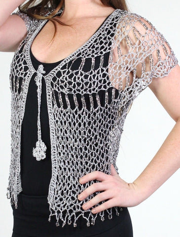 Silver Beaded Evening Cardigan with Loops - Oasislync