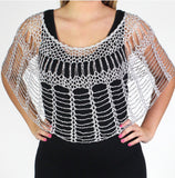 Silver Beaded Webbed Crochet Evening Poncho - Oasislync