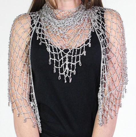 Silver Shawl Beaded Triangle Scarf - Oasislync