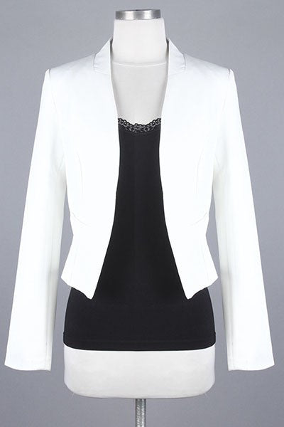 Solid White Open-Front Cropped Blazer - Oasislync