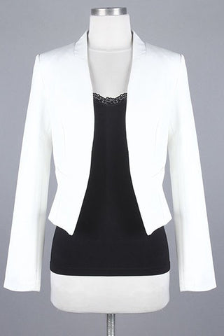 Solid White Open-Front Cropped Blazer - Oasislync
