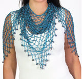 Teal Shawl Beaded Triangle Scarf - Oasislync