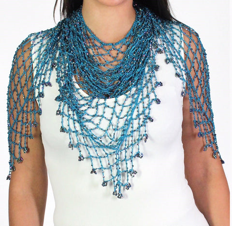 Teal Shawl Beaded Triangle Scarf - Oasislync