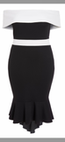 Plus Size Black and White Bardot Dip Hem Dress - Oasislync