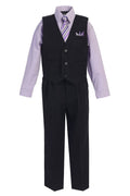 Boys' Black Lilac 4-Piece Suit - Vest, Tie and Pocket Square - Oasislync