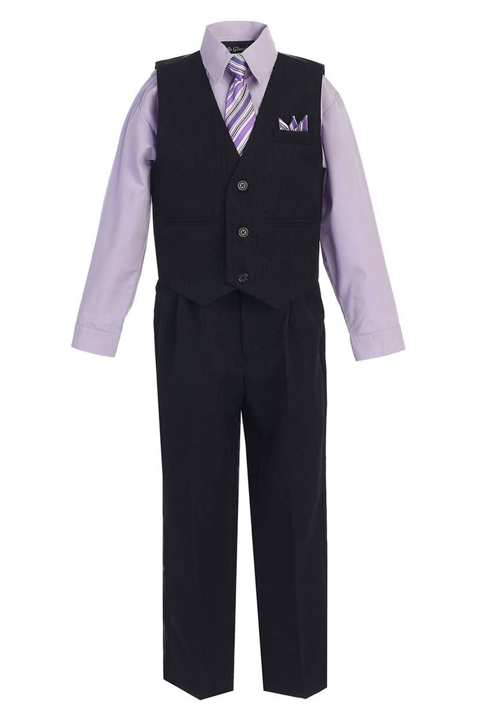 Boys' Black Lilac 4-Piece Suit - Vest, Tie and Pocket Square Oasislync Boys' Black Lilac 4-Piece Suit - Vest, Tie and Pocket Square Oasislync