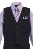 Boys' Black Lilac 4-Piece Suit - Vest, Tie and Pocket Square - Oasislync