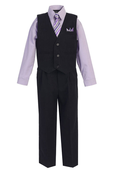 Boys' Black Lilac 4-Piece Suit - Vest, Tie and Pocket Square - Oasislync