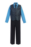 Boys' Black Turquoise 4-Piece Suit - Vest, Tie and Pocket Square - Oasislync
