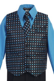 Boys' Black Turquoise 4-Piece Suit - Vest, Tie and Pocket Square - Oasislync