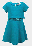Pogo Club Embossed Fabric Teal Girls' Dress - Oasislync