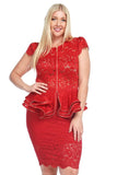 Plus Size Cape Sleeve Lace Top with Layered Peplum - Oasislync