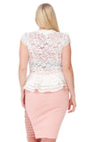 Plus Size Cape Sleeve Lace Top with Layered Peplum - Oasislync