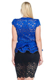 Plus Size Cape Sleeve Lace Top with Layered Peplum - Oasislync