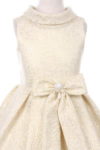 GIRLS SLEEVELESS JACQUARD DRESS WITH PEARL BROOCH SASH - Oasislync
