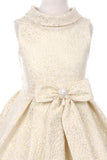 GIRLS SLEEVELESS JACQUARD DRESS WITH PEARL BROOCH SASH