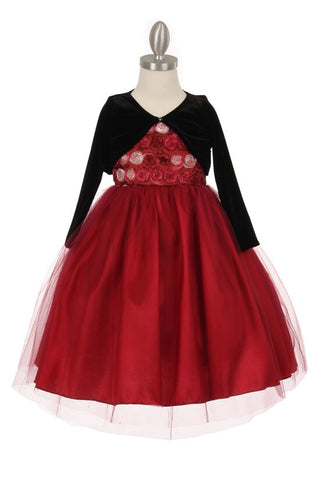 Multi Tone Taffeta Tulle Dress with Bolero In Burgundy - Oasislync