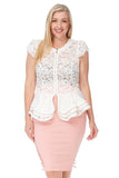 Plus Size Cape Sleeve Lace Top with Layered Peplum - Oasislync