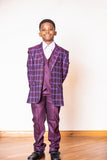 Boys 3 Piece Suit in Moron With Blue Details - Oasislync