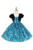 Elegant Glitter Flower Flocking Taffeta Dress with Stretch Velvet Bolero - Oasislync