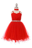 Spaghetti Straps Red Sequin Tulle Flower Girl Dress